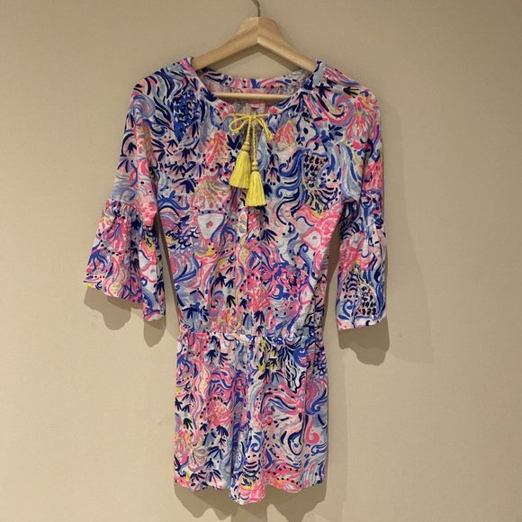 Lilly Pulitzer Bell Sleeve Romper Yellow Tassels Beachy Summer Vacation XXS - Picture 2 of 12